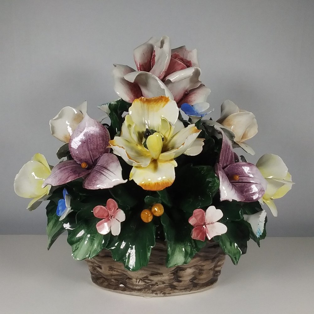 Capodimonte Porcelain Flower Basket - S. Rioleva - Italy